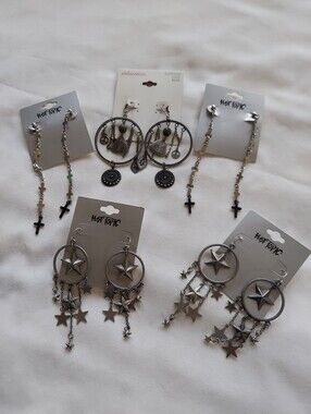 NWT Dangle Earrings 5 Pair Lot, Pierced Ears, STone, Tarnished ST, Boho, Punk